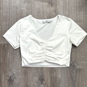 Adika White Cropped Ruched Top